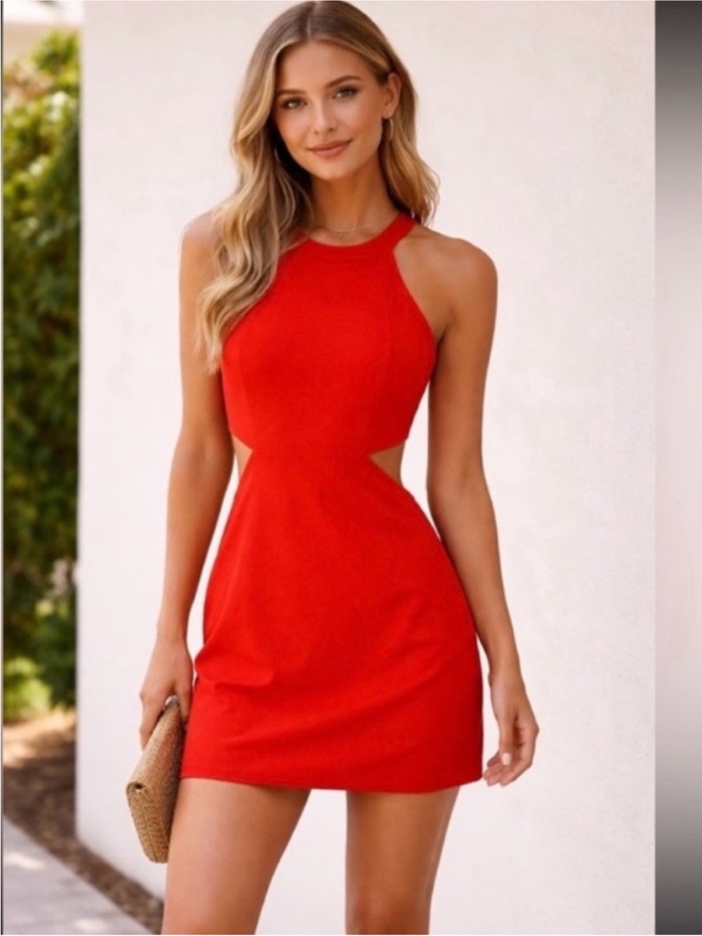 silence + noise Red Cutout Halter Mini Dress